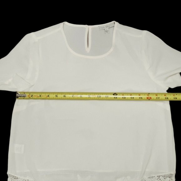 Pale Sky Top Womens Small Ivory Short Sleeve Crochet Sheer Blouse Keyhole - Picture 2 of 11